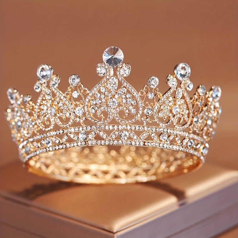 

Exquisite Luxury Crown Bright Shiny Round Crown Fine Crystal Rhinestone Headwear Wedding Birthday Party Elegant Hair Accessory