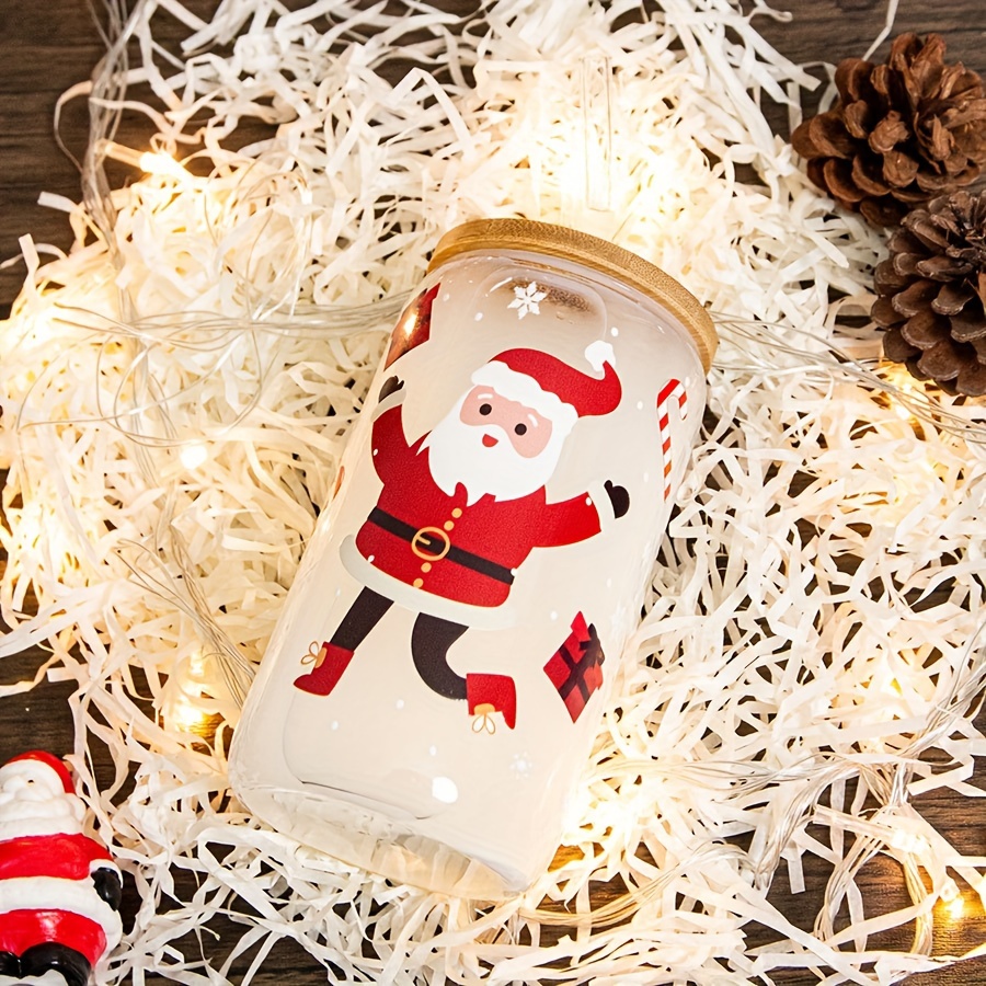 Ice Coffee Cup With Bamboo Lid And Glass Straw Santa Claus - Temu