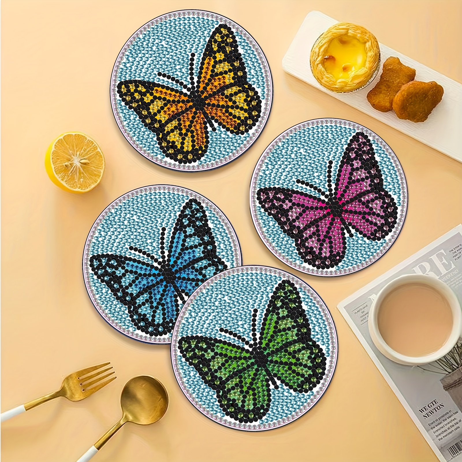 6Pcs New Diamond Painting Coasters Kits with Holder 3.94 Inch