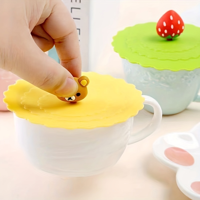 1/4pcs Sealed Cute Fruit Glass Cup Cover Silicone Suction Leakproof Coffee  Mug Lid Food Grade Silicone Cup Lids, Creative Mug Cover Anti-dust
