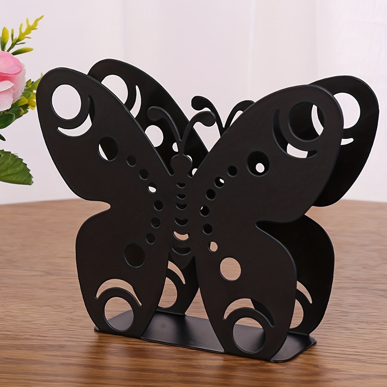 1pc Metal Black Butterfly Napkin Holder, Desktop Tissue Paper Organizer