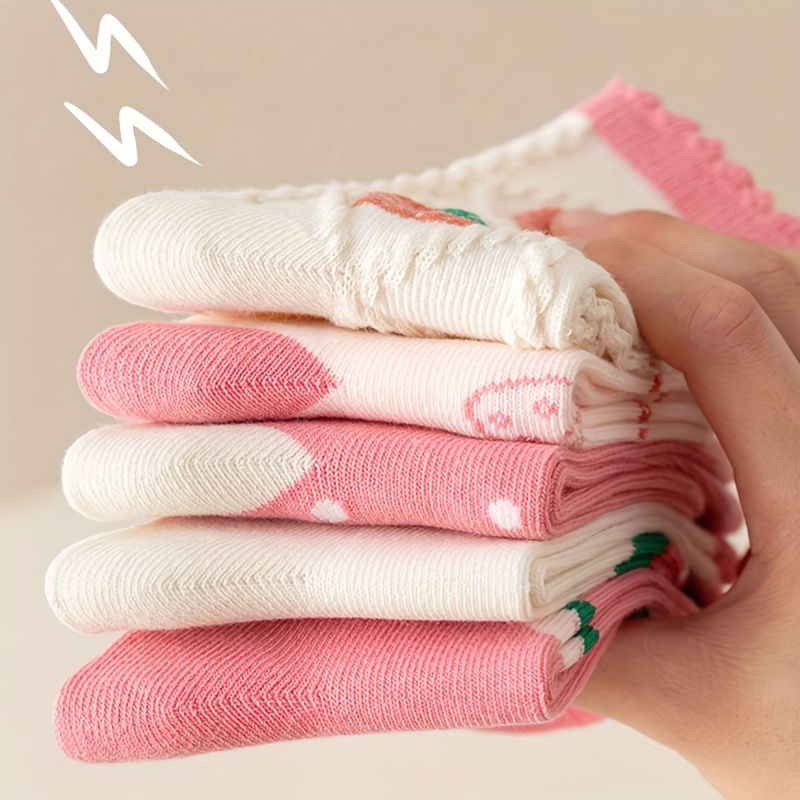Girls' Autumn and Winter New Cream Strawberry Socks 5 Pairs-S01