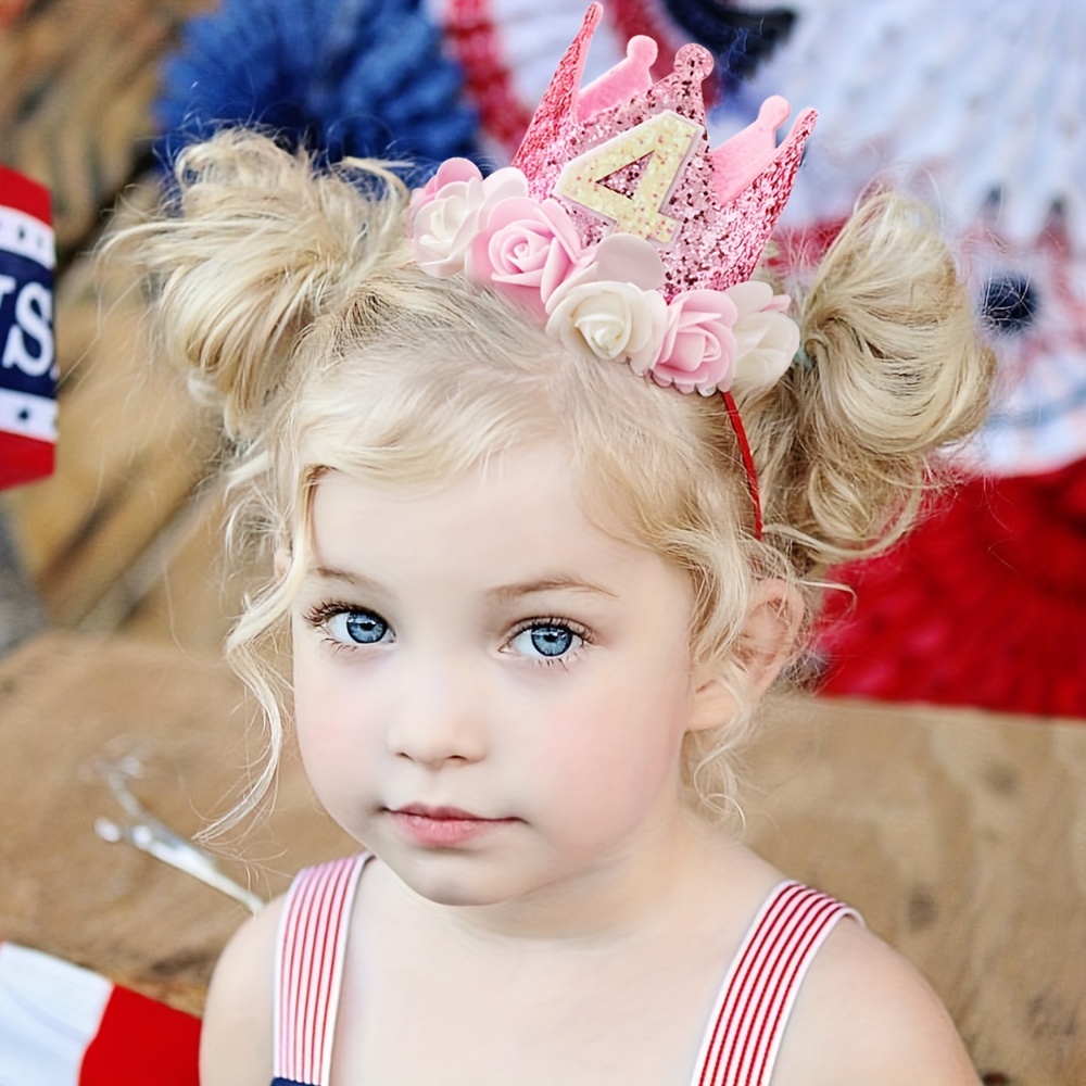 1pc, Decoración de cumpleaños de 4 años para niñas, sombrero de corona  rosa, blanco y dorado con lentejuelas, accesorio de fotos, suministros para  fie