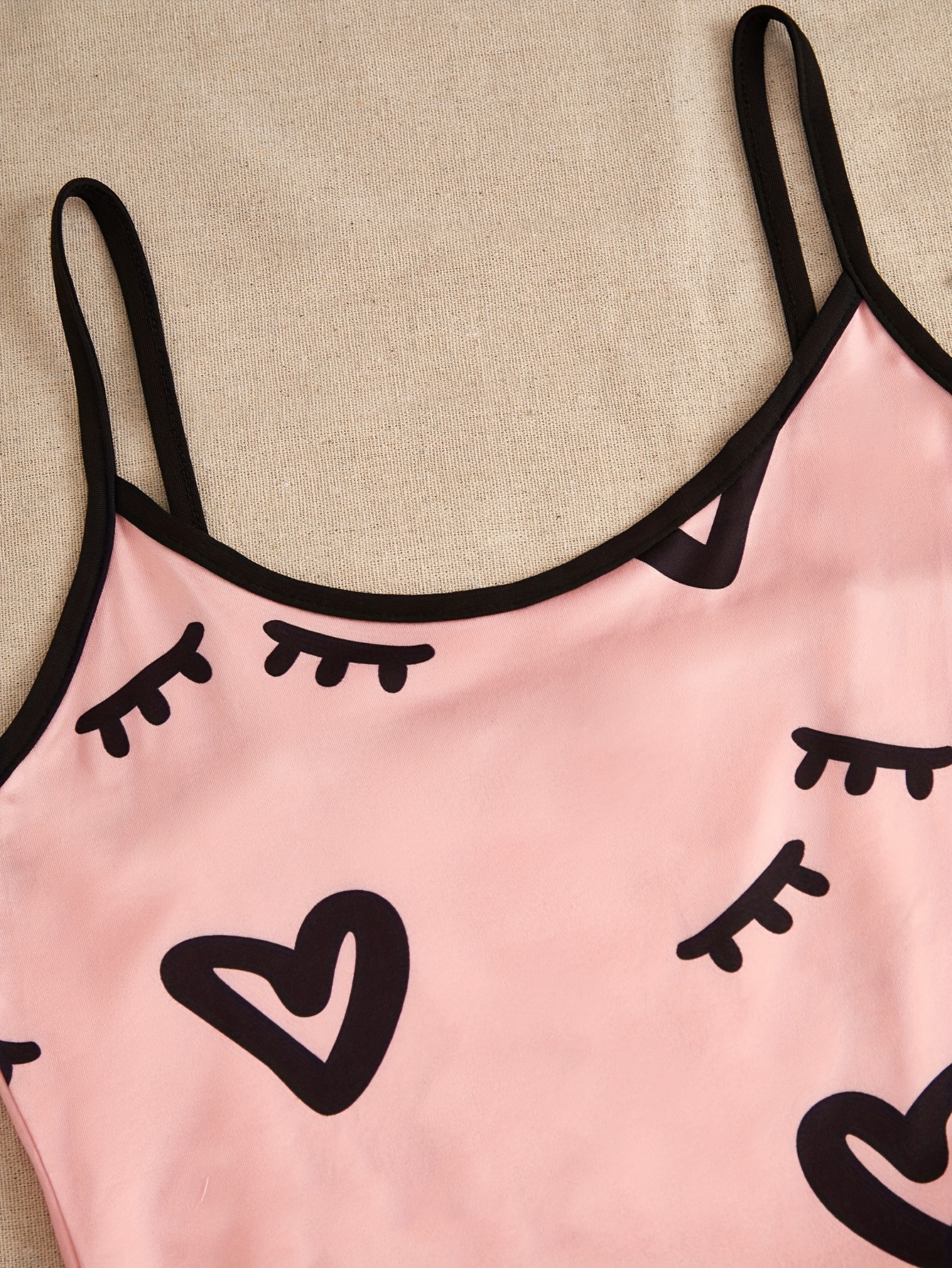 Heart Eyelash Print Pajama Set Scoop Neck Cami Top Lettuce - Temu