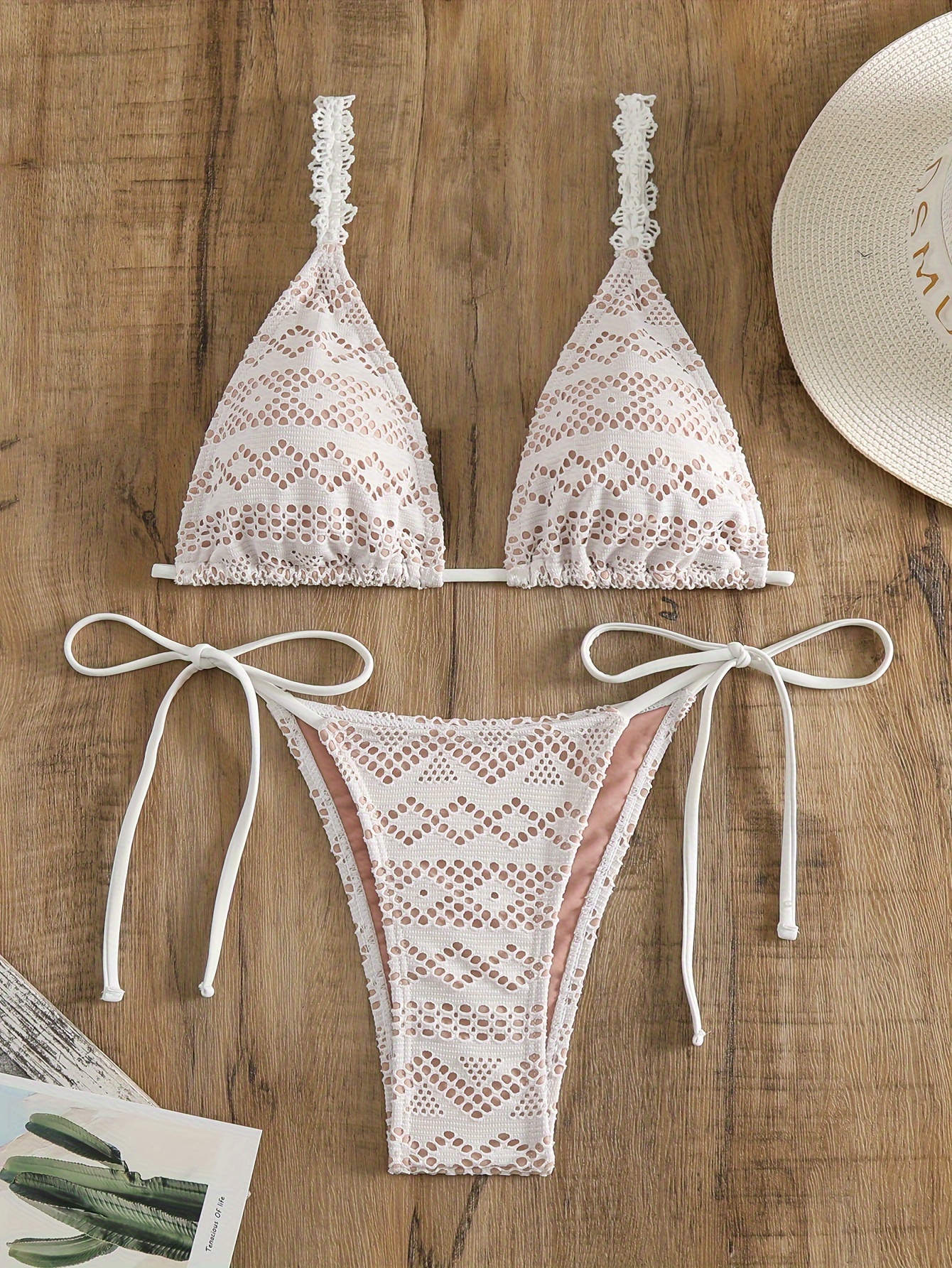Lace Trim Contrast Color Halter Neck Bikini Sets Drawstring - Temu