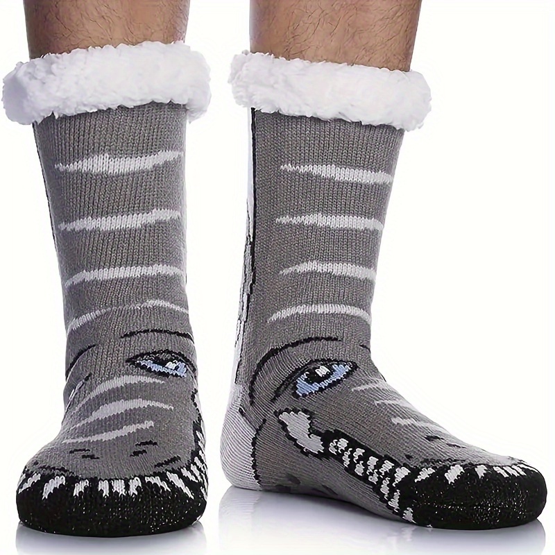 Men's Slipper Socks Animal Fuzzy Non Slip Fluffy Winter Warm - Temu