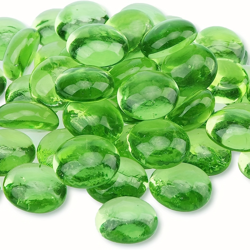 Large Flat Glass Marbles, Dark Green Transparent, Glass Gems