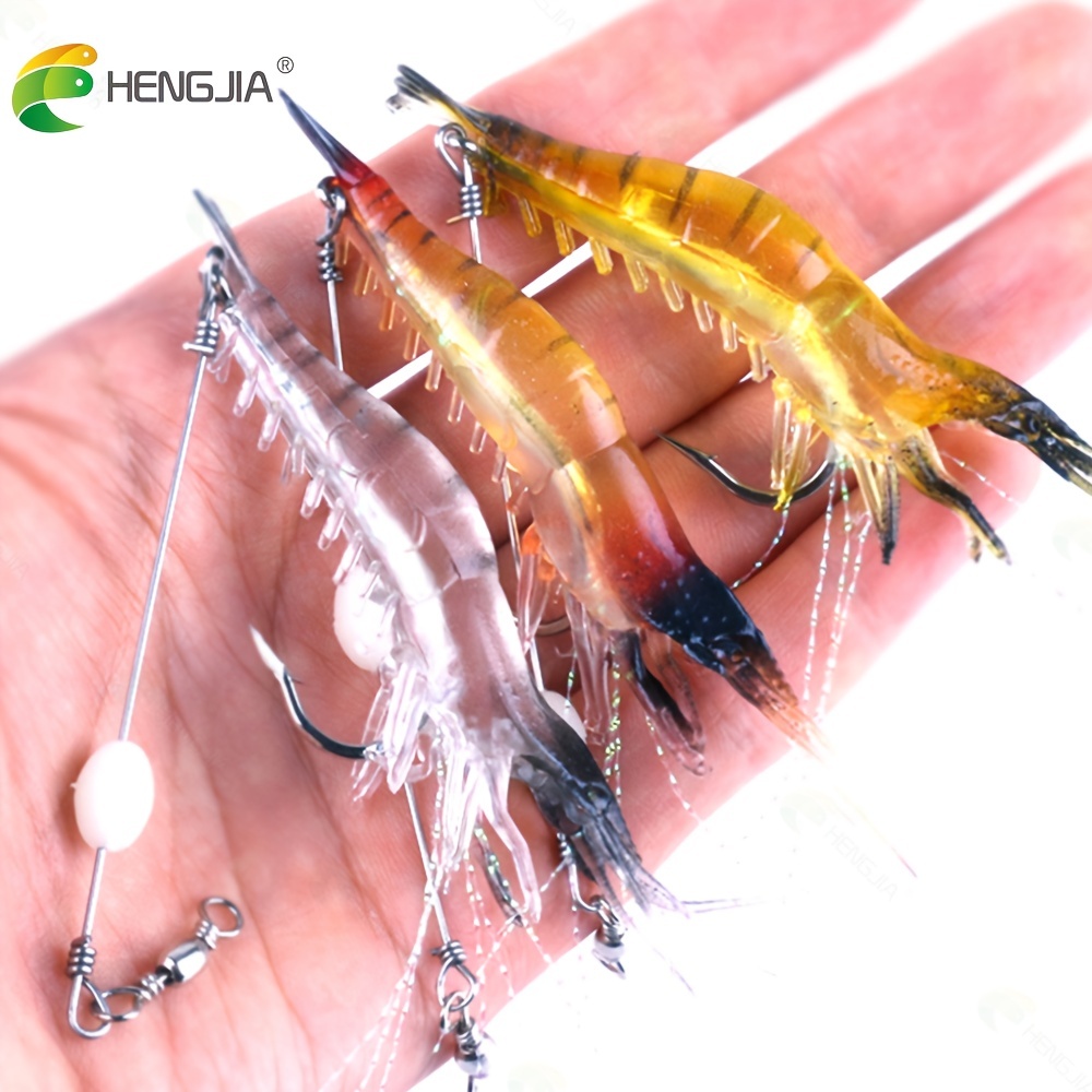 3pcs Shrimp Soft Fishing Artificial Bait With Glow Hook - Temu