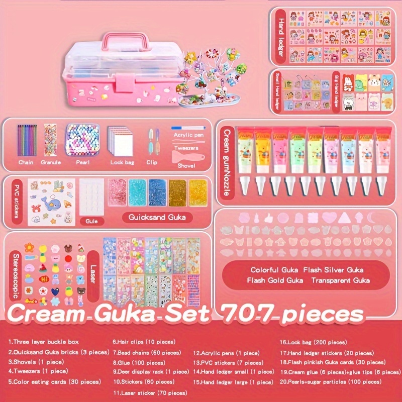 707pcs/set Goo Card Set Gift Box, DIY Goo Card Tray Small Accessories, Hand  Account Cream Glue Sticker, Exquisite DIY Goo Card Set, Ideal Gift For Gir