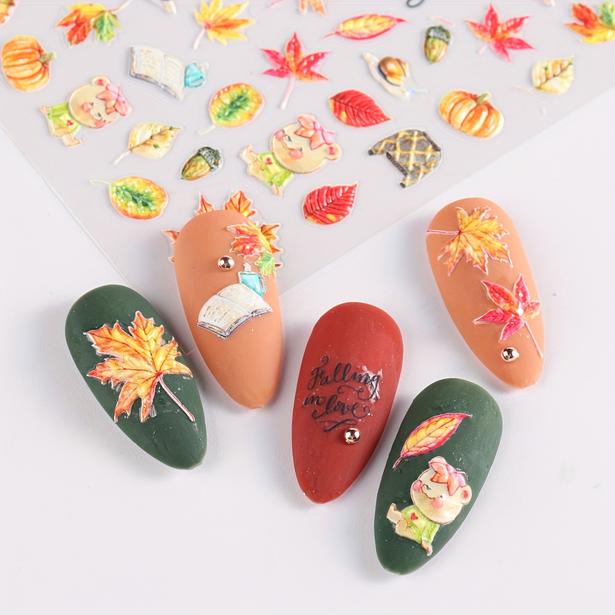 Maple Leaves Nail Art Stickers Decals 3 Sheets