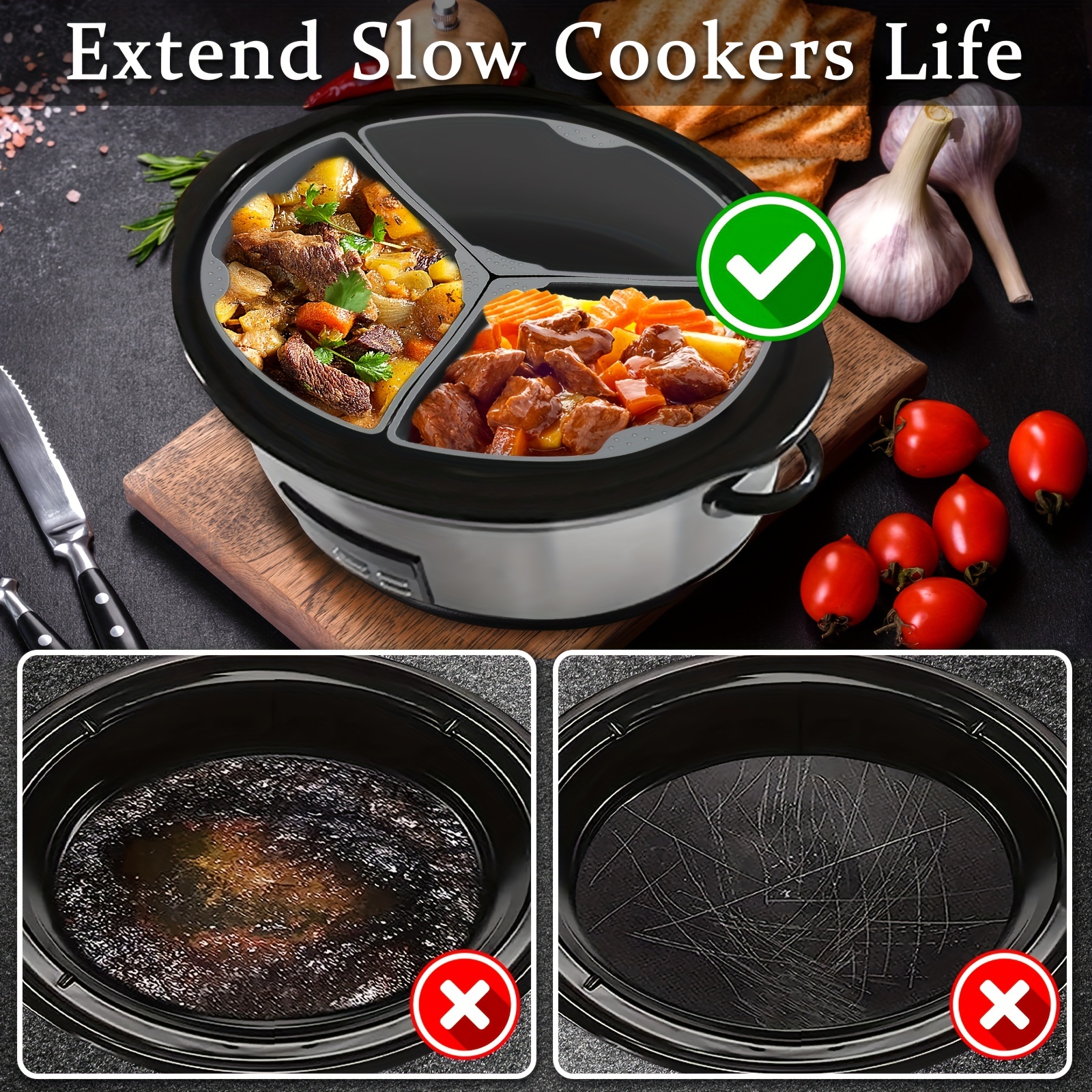 Reusable Silicone Cooker Liner For Pot And Slow Cooker - Dishwasher Safe  And Compatible With 6 Quart Oval Slow Cookers - Divider Liners For Easy  Meal Preparation And Cleanup - Temu
