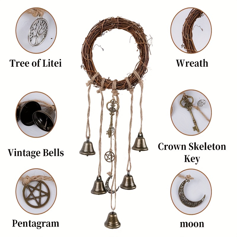 1pc, Witch Bells Protection Door Hangers Witch Wind Chimes Wreath Handmade  Hanging Witch Bells Wiccan Magic Wind Chimes for Home Door