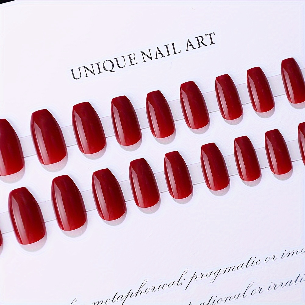 Stylish Cherry Red False Nail Medium Square Press on Nails for Nail Art  24pcs