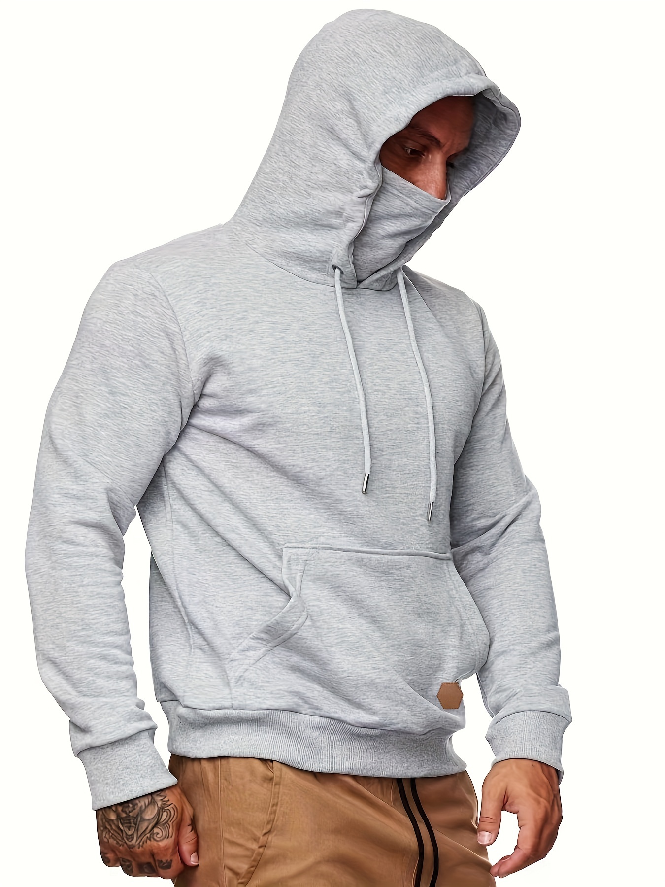 Men's Grey Hoodie Sweatshirt with Kangaroo Pocket