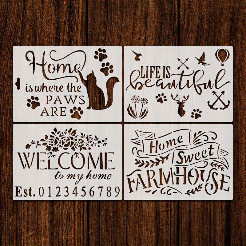 12pcs Welcome Hello Stencils For Painting On Wood, 12 Half Round Reusable  Large Welcome Sign Door Hanger Stencils For Wood Sign Art Templates Plastic