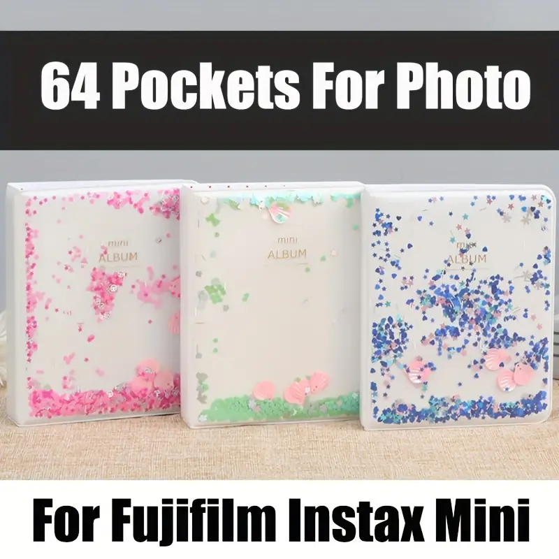3 Inch 64 Pockets Quicksand Shell Photo Album Mini Instant Photo Suitable  For Fujifilm Instax Shooting Standing Photo Mini Photo Collection Mini  Photobook Instax Album - Electronics - Temu