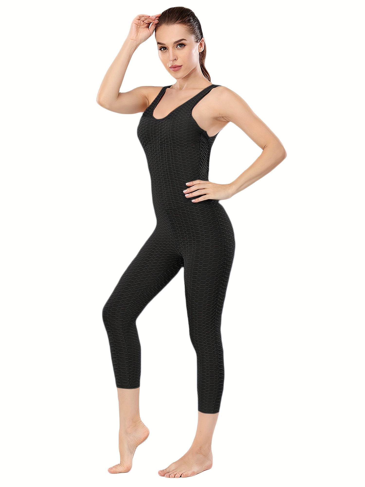 Solid Color Honeycomb Yoga Sports Jumpsuit Running Tummy - Temu