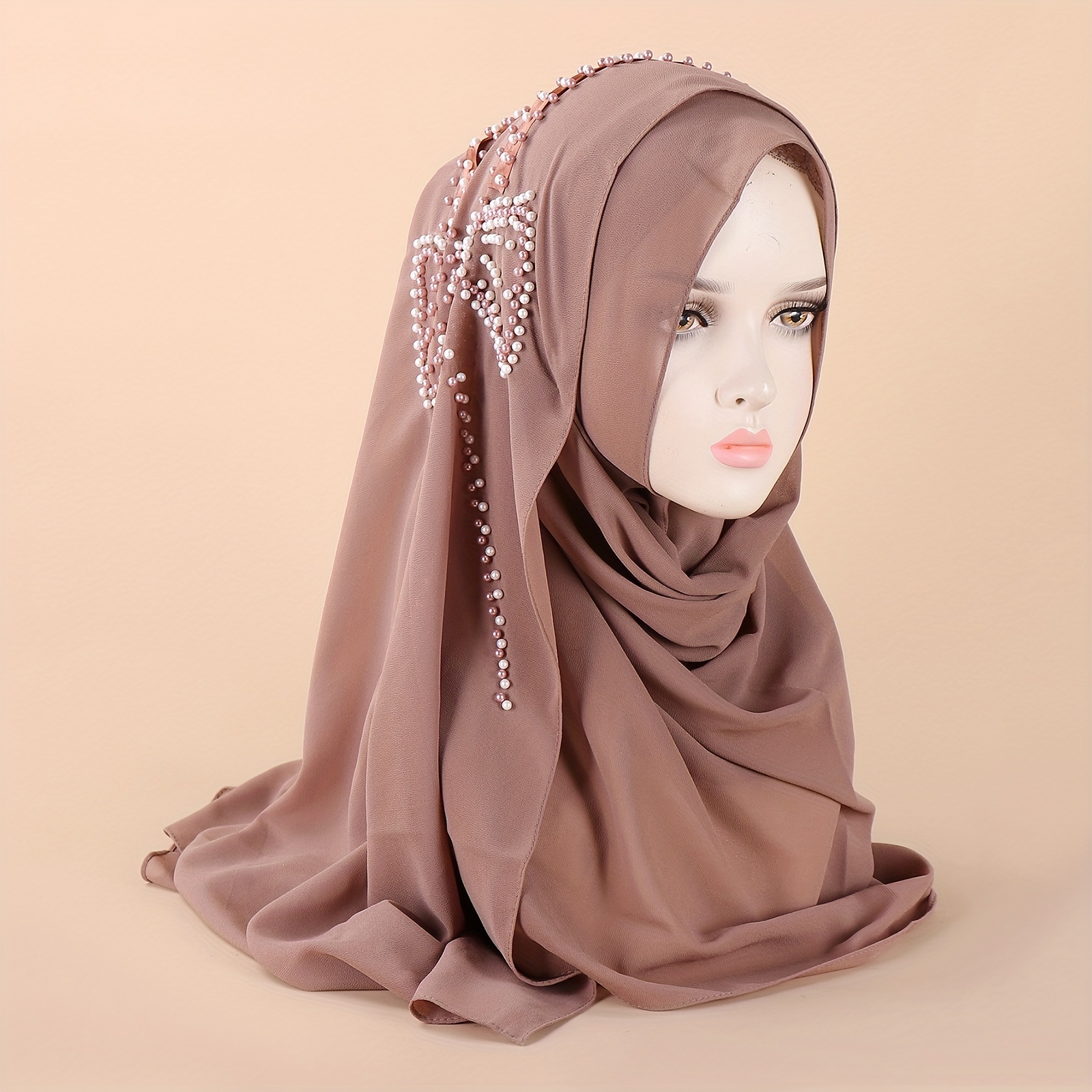 1pc Women's Fashionable Handmade Butterfly & Pearl Decor Grey Scarf,  Suitable For Daily Wear