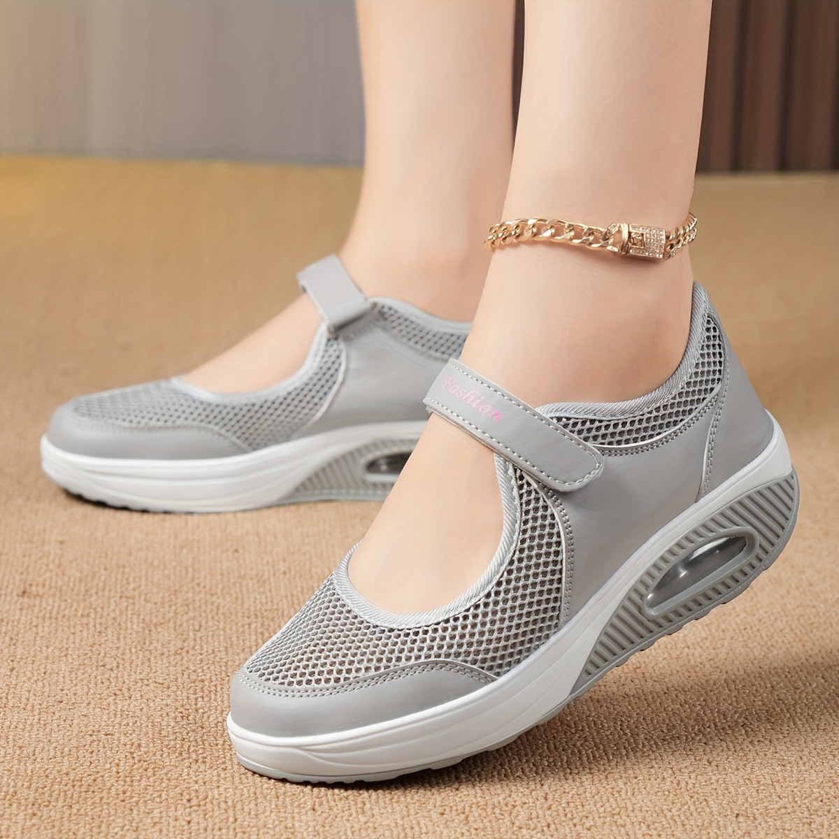 New Women Breathable Fitness Mary Jane Shoes Soft Woven Walking Sneakers  Lightweight Yoga Shoes