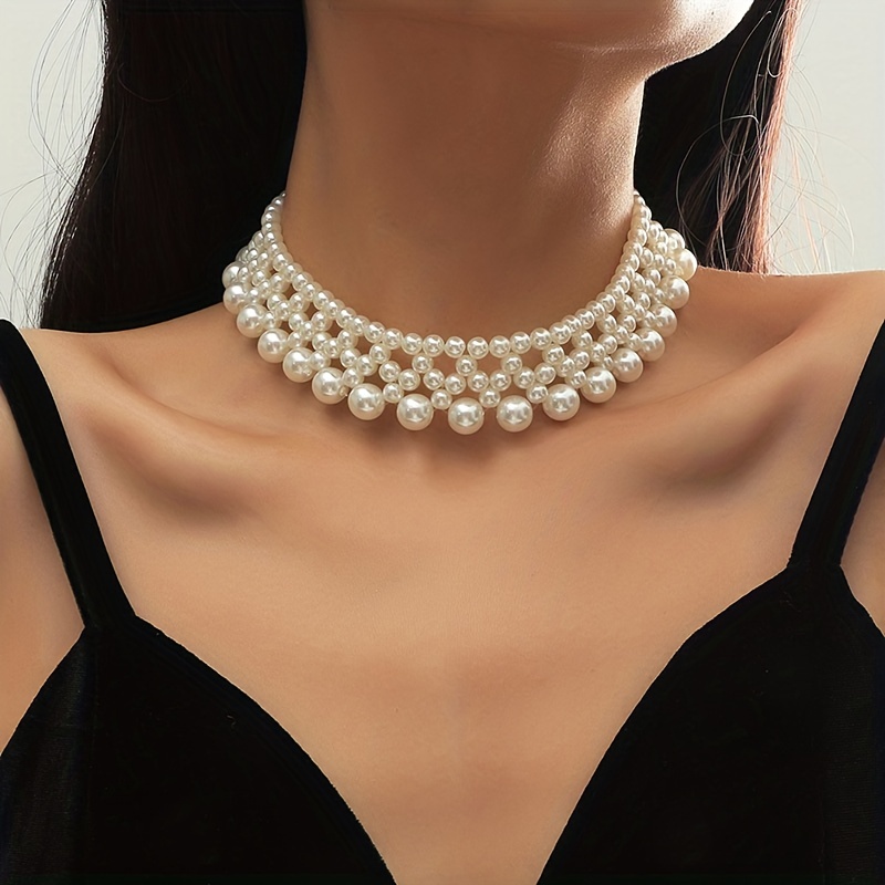 Kripyery Women Necklace All Match Bowknot Dress Up Faux Pearls Girl Choker  Jewelry Clavicle Chain Clothing Accessories 