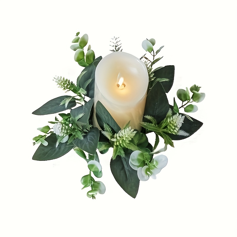 Simulation Flower New Hot Candle Ring Eucalyptus Candle Cup Wreath Ring  Dining Table Festival Party Decoration Device Holiday Ornaments Bedroom  Bedsid