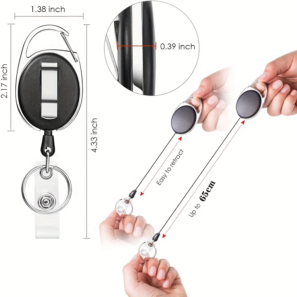 Retractable Badge Holder Carabiner Reel Clip Key Ring Id - Temu Canada
