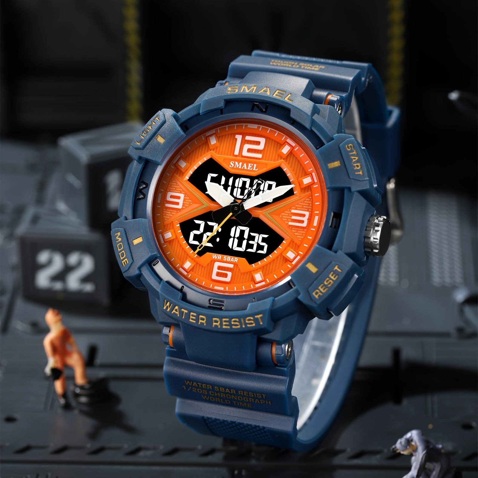 Reloj deportivo digital para hombre, reloj de pulsera militar con pantalla  de doble hora, a prueba de golpes, esfera grande, resistente al agua