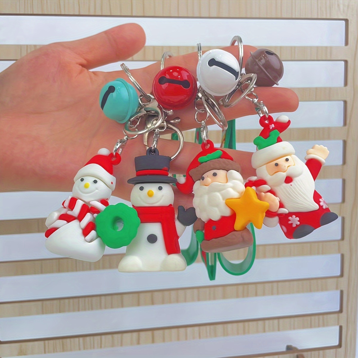 Holiday PU Leather Santa Christmas Keychain Wristlet Xmas Key Fob