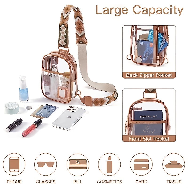 Clear PVC Sling Bag Transparent Stadium Shoulder Crossbody Backpack  Adjustable