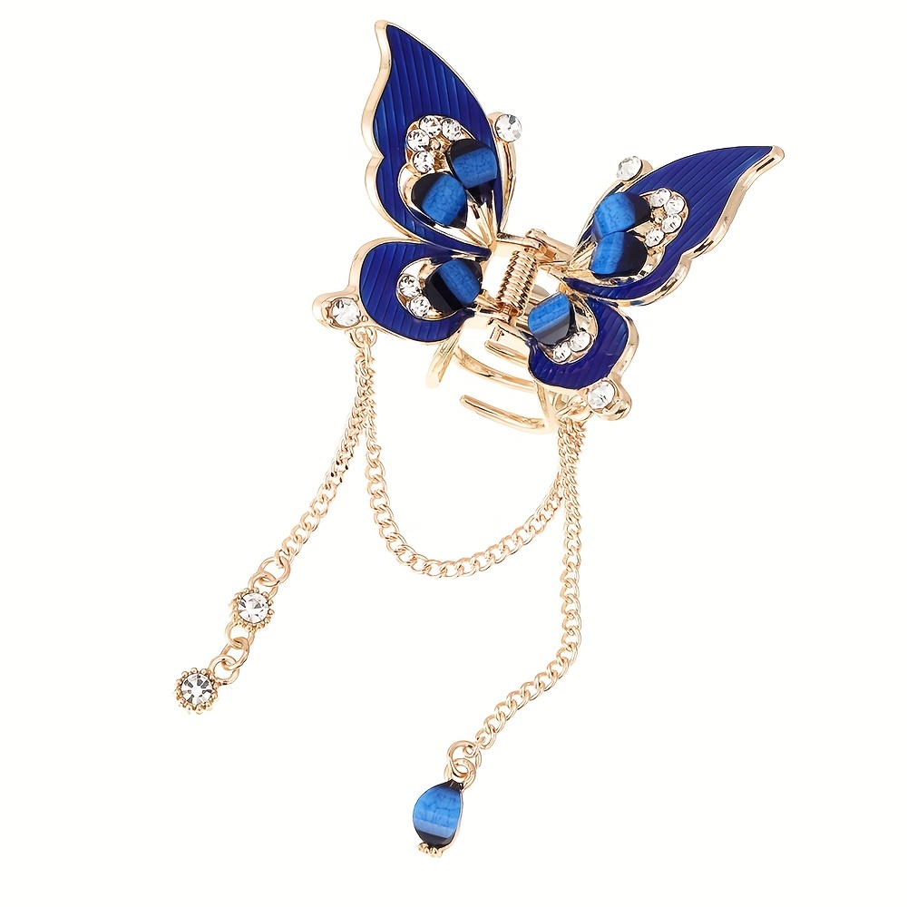 Butterfly & Tassel Hair Claw Rhinestone Banana Clip