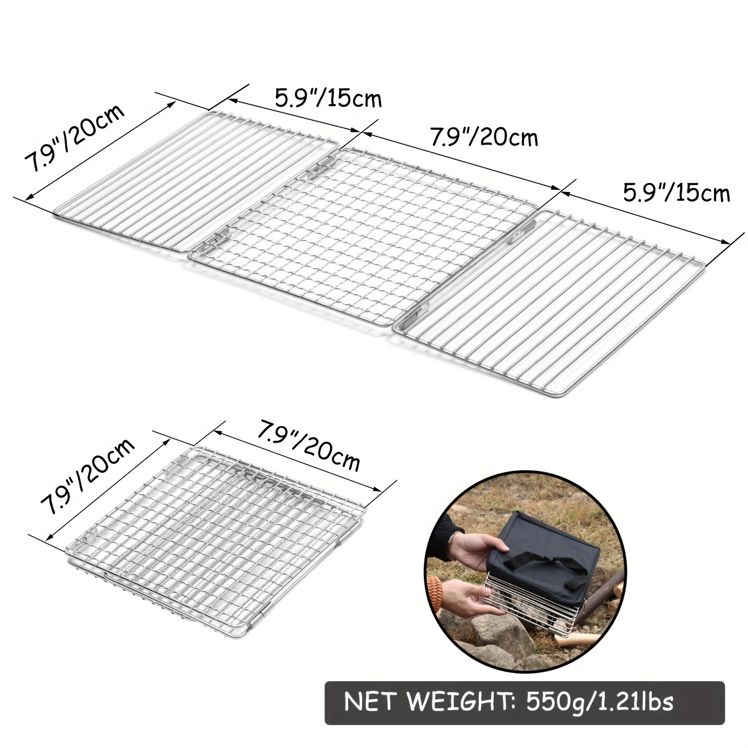 Stainless Steel Rectangle BBQ Grill Outdoor Camp Barbecue Net Rack