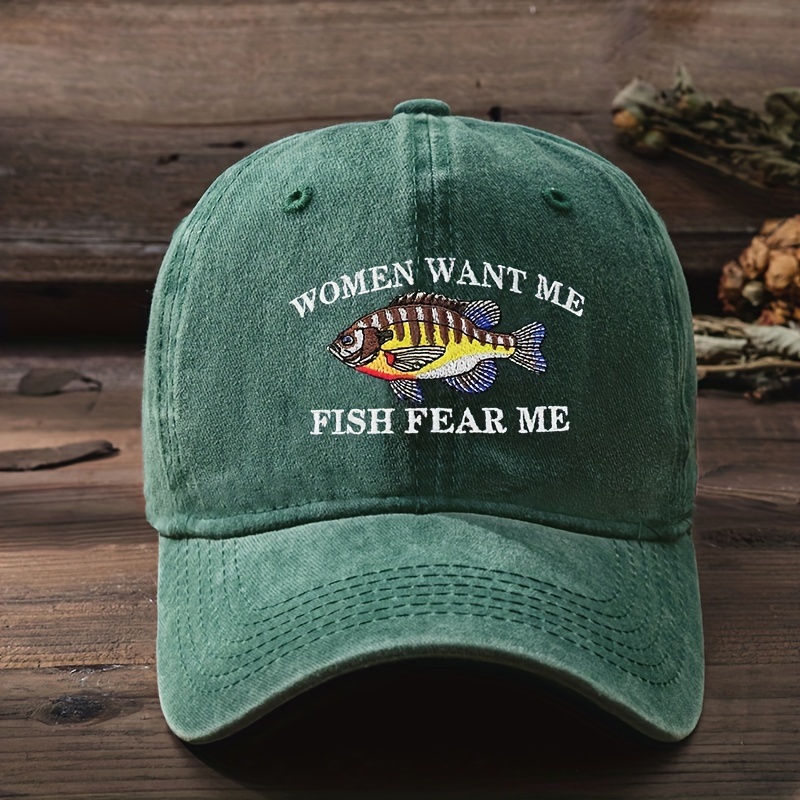 Women Want Fish Fear Hat Vintage Printed Baseball Solid - Temu United  Kingdom