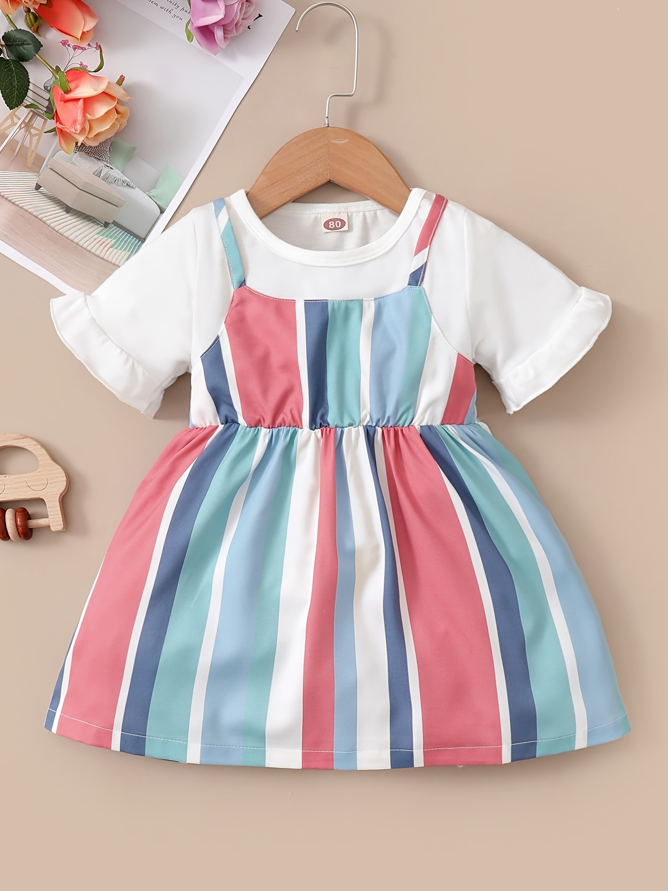 Cotton Dress For Baby Girl In Beautiful Shirt With Rainbow Skirt main image 0