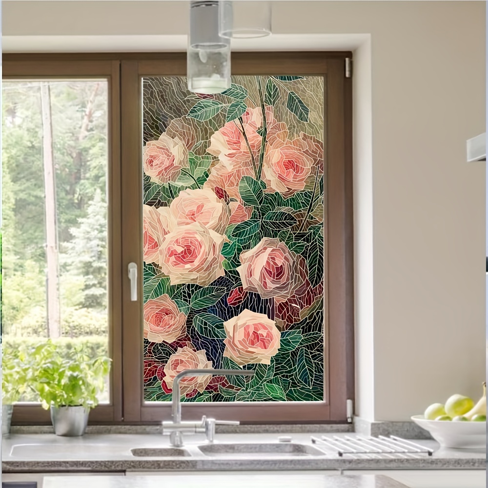 Fensterfolie mit Rose, Sichtschutz floral selbstklebend