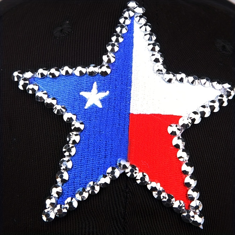Pentagram Patch Denim Baseball Cap Rhinestone Hip Hop Distressed Dad Hat