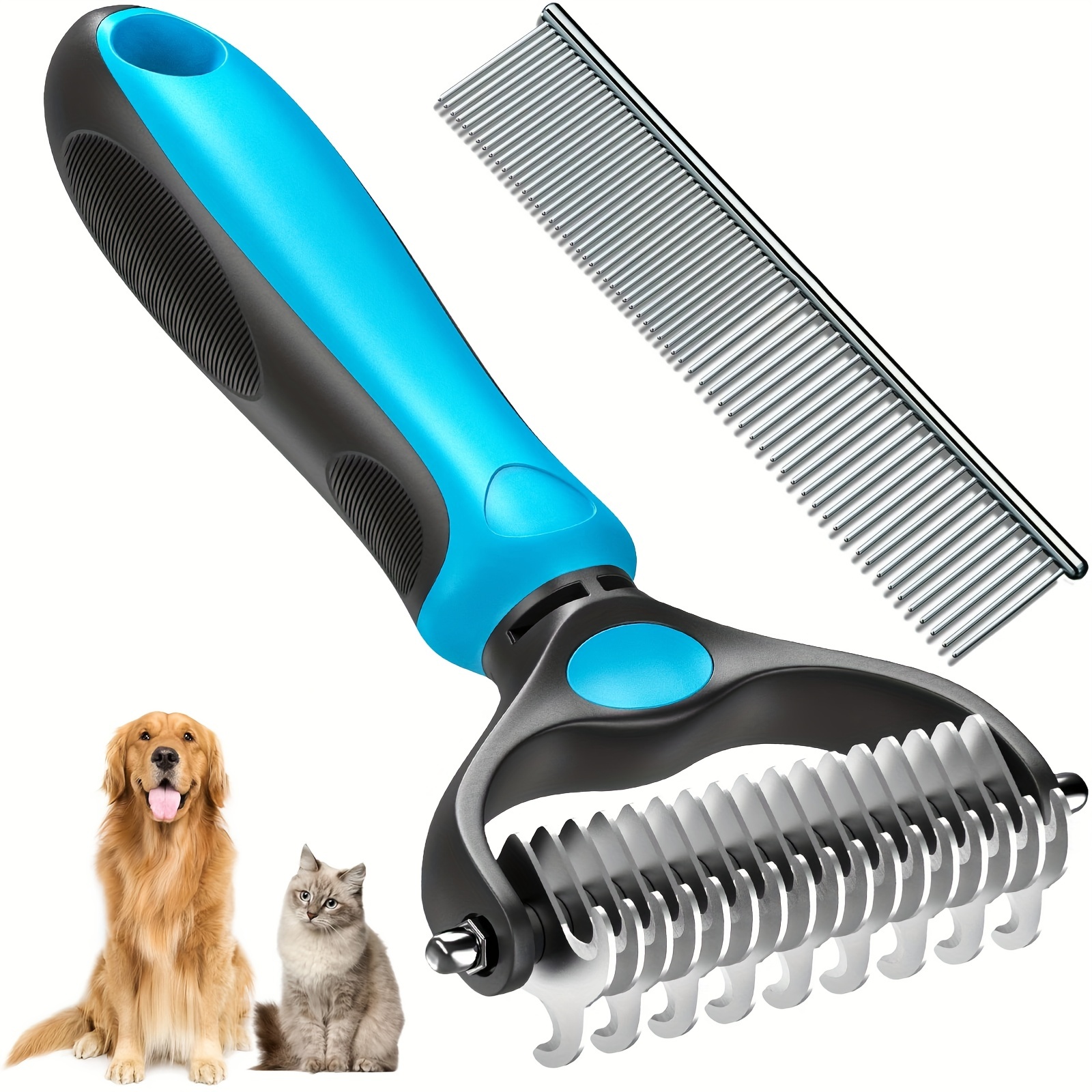 

2pcs Deshedding Brush For Dog And Cat, Double -sided Pet Grooming Rake And Needle Comb For Small, Medium & Large Dogs