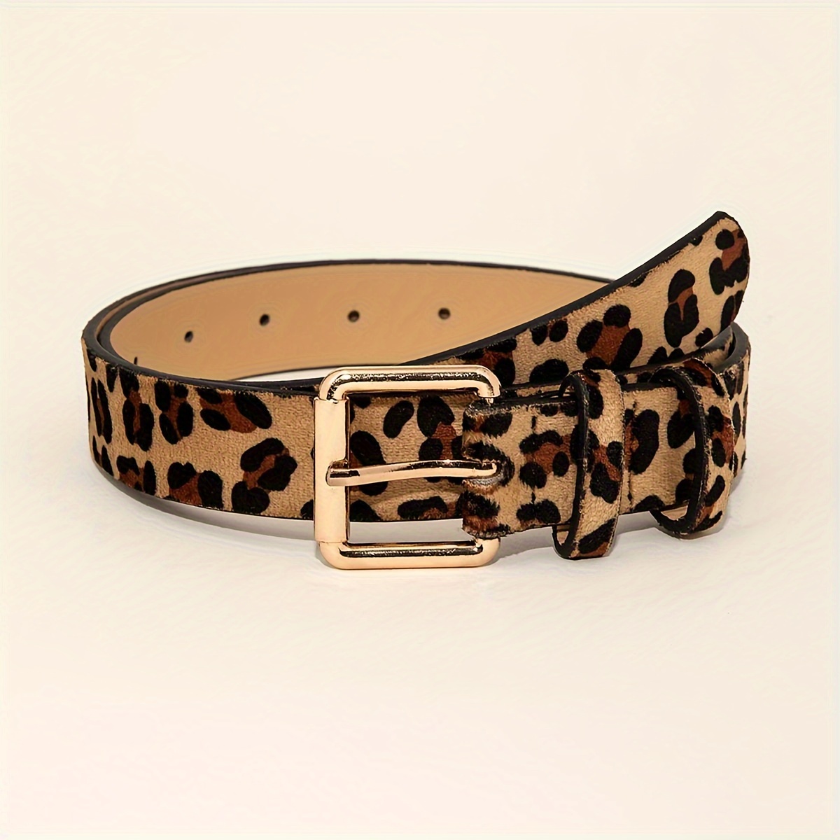 

Leopard Print Pu Leather Belts Classic Square Pin Buckle Black Waistband Casual Jeans Pants Belts For Women Daily Use