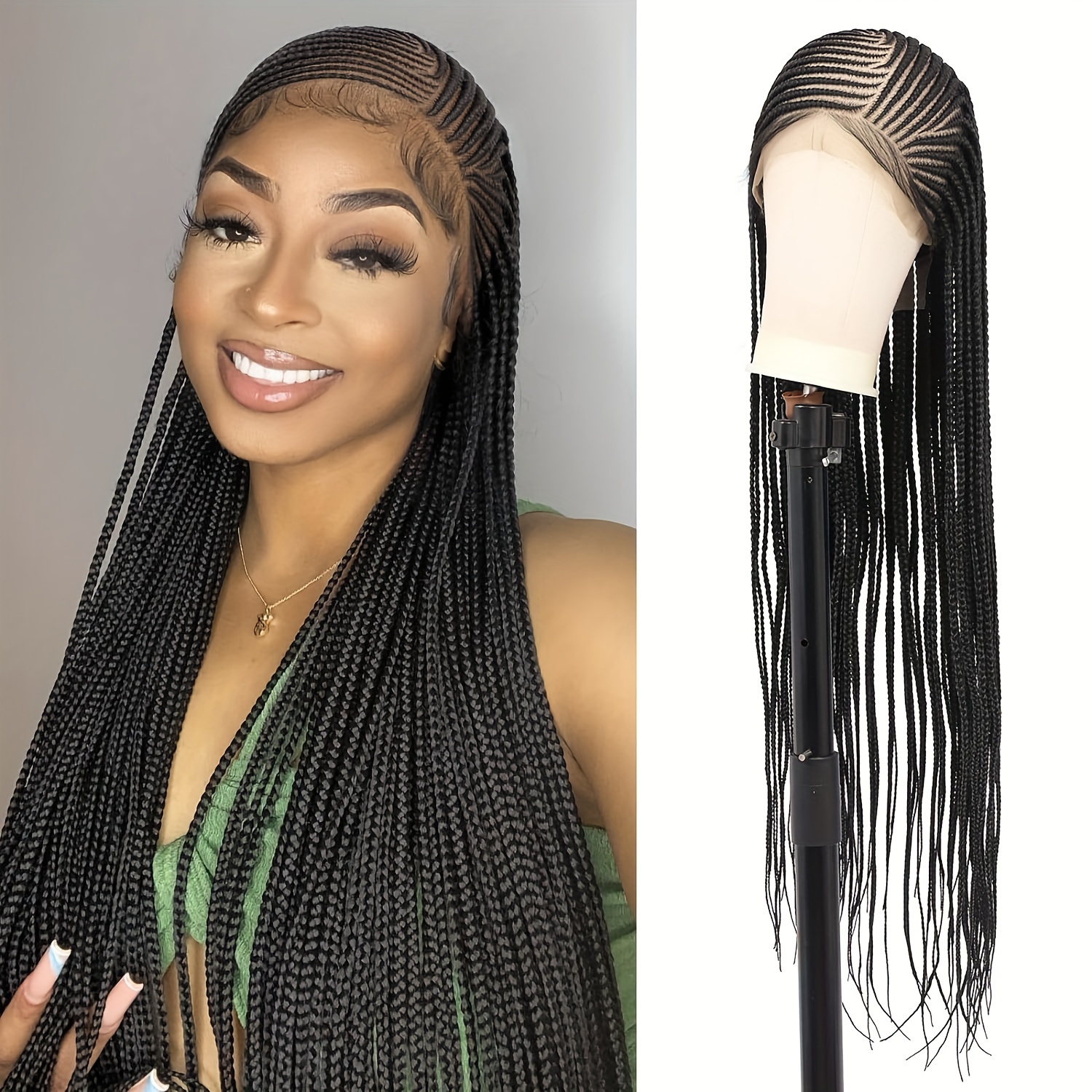 Braided Wigs Women Lace Front Square Knotless Box Braid Wig - Temu