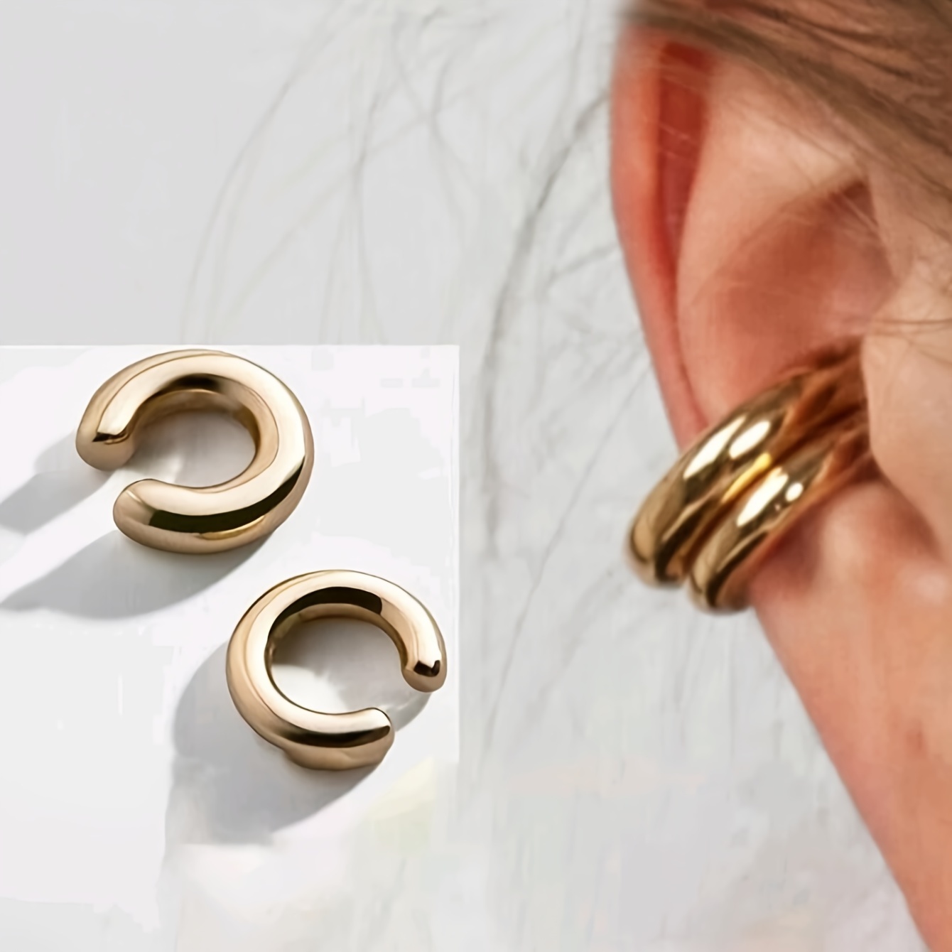 

2 Pcs Of Unique Smooth C Shaped Clip On Earrings Zinc Alloy Jewelry Elegant Vintage Style Minimalist Ear Clip