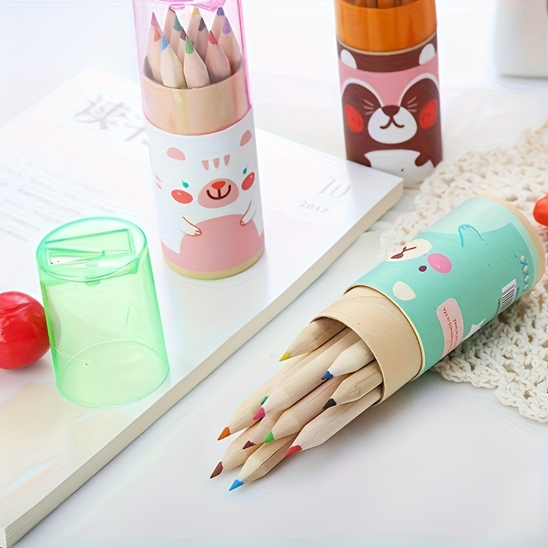 Cute Bear Color Pencils Creative Stationery Long - Temu