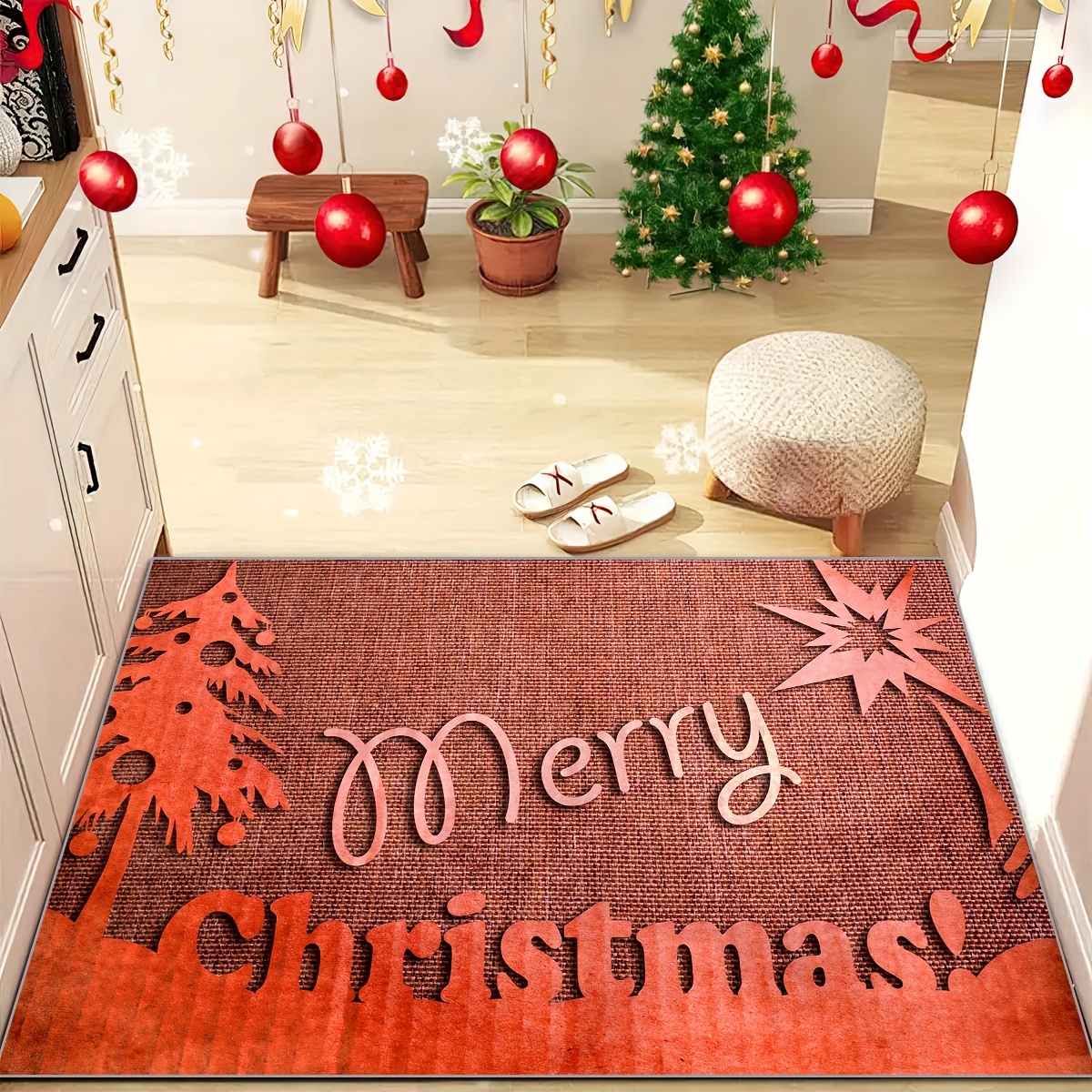 Merry Christmas Wooden Board Print Floor Mat Waterproof Non - Temu