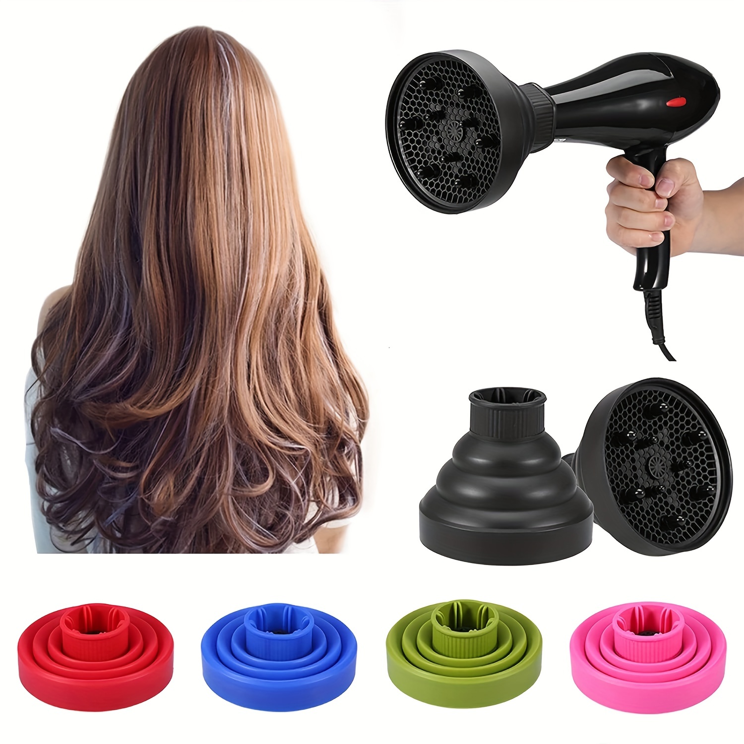 Difusor de secador de pelo, difusor de secadora de pelo de silicona  plegable, difusor de secador de pelo plegable de silicona para el cuidado  del