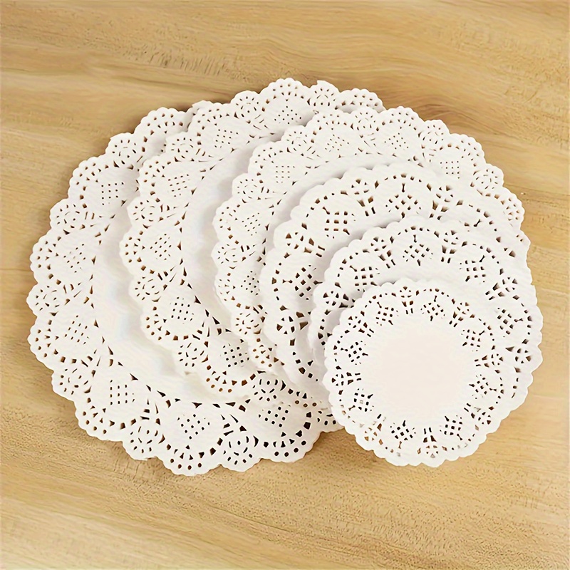 100 Pcs White Food Grade Paper Placemats, Round Lace Paper Doilies