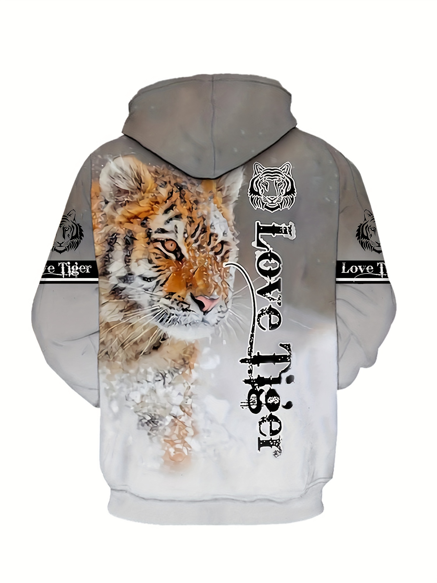 Chaqueta Con Capucha Estampado De Tigre Blanco 3D Para Hombre