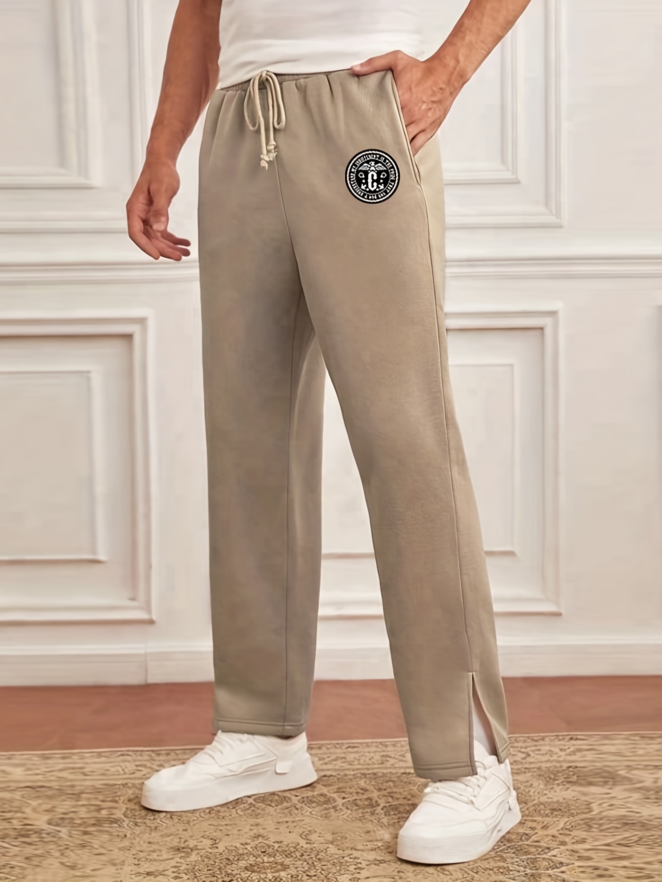 Men's Casual Sweatpants past Graphic Pocket Elastic Waist - Temu Germany