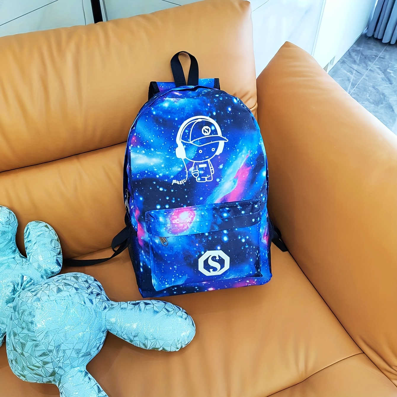 Starry Sky Pattern School Backpack, Anime Cartoon Luminous