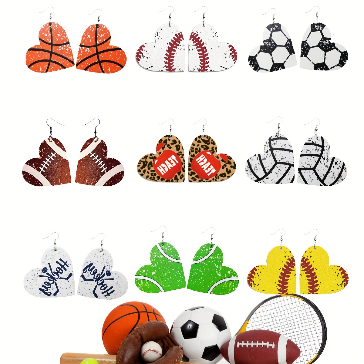 Cute Love Sports Earrings Football Baseball Rugby Basketball - Temu
