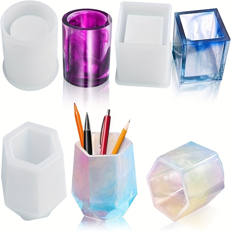 

1pc Diy Resin Cup Silicone Mold Craft Makeup Brush Holder Organizer Epoxy Mold Round/square/hexagon Shape Cosmetics Brushes Pen Storage Mold Silicone Mould Bottle Casting Mold