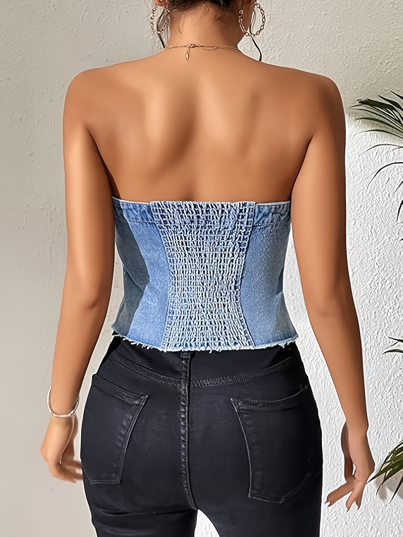 Strapless Denim Tube Tops for Women Button Down Trendy Boyfriend Faux  Pocket Tunic Tank Sleeveless Tube Blouse Shirt, Blue, X-Small : :  Clothing, Shoes & Accessories