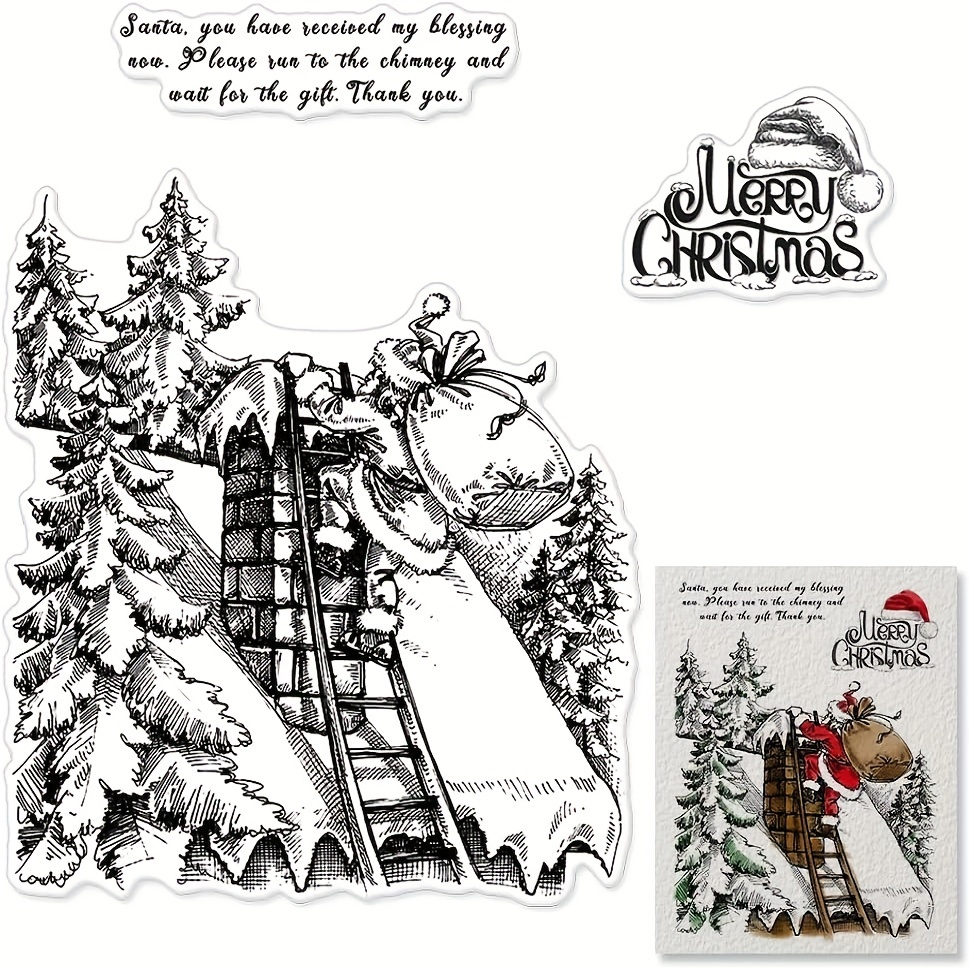 Merry Christmas Clear Stamps for Card Making and Photo Album Decorations,  Happy New Year Words Winter Snowflake Frame Clear Rubber Stamps for Card